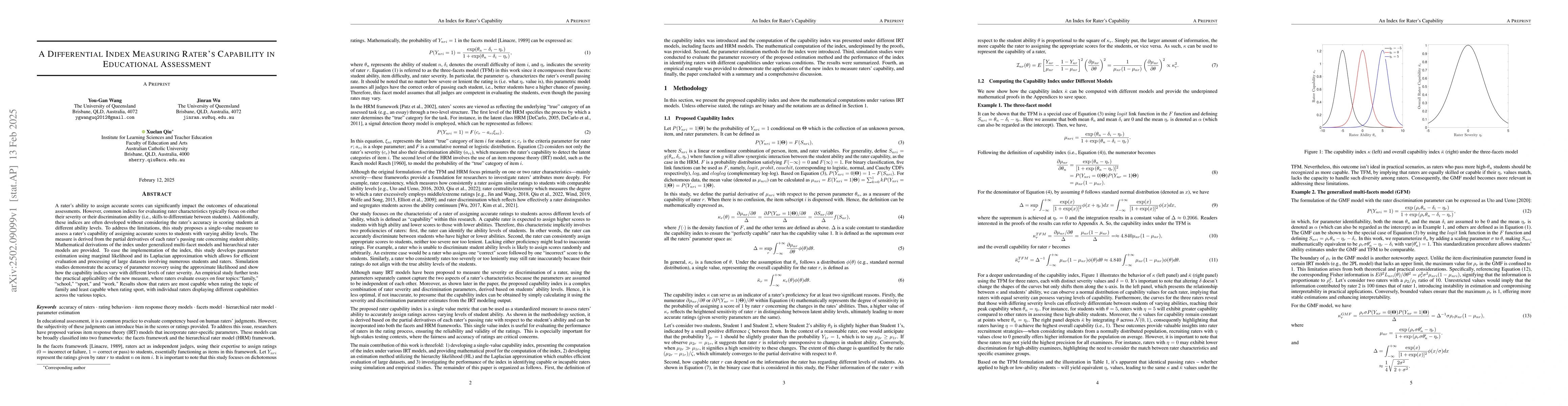 Thumbnail for A Differential Index Measuring Rater's Capability in Educational
  Assessment