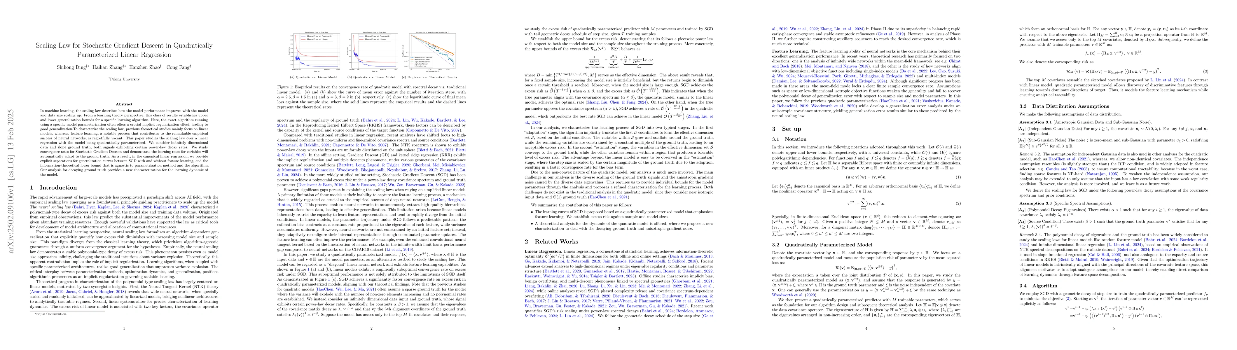 Thumbnail for Scaling Law for Stochastic Gradient Descent in Quadratically
  Parameterized Linear Regression