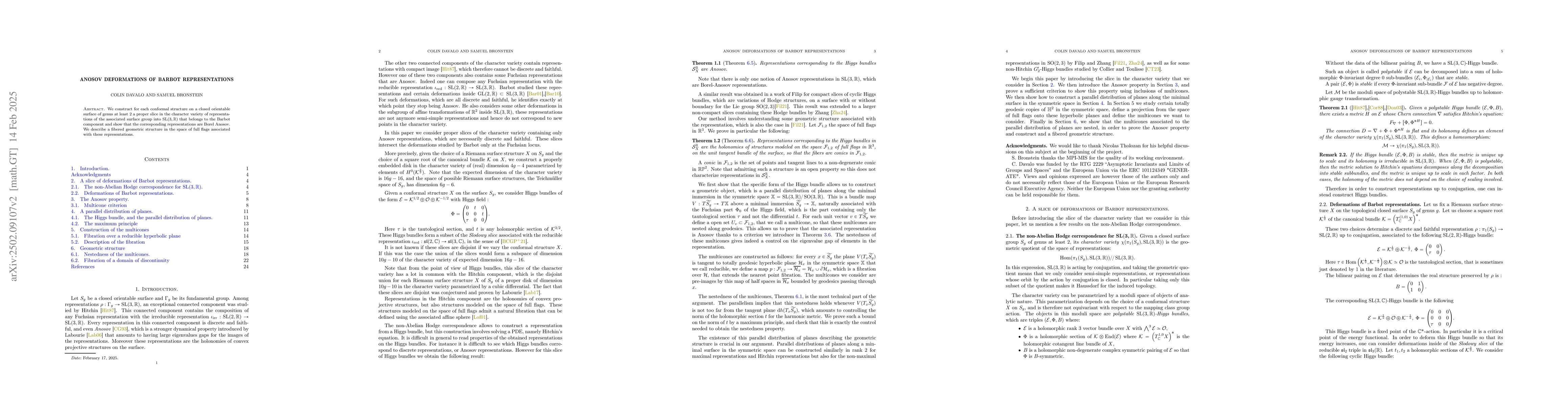 Thumbnail for Anosov deformations of Barbot representations