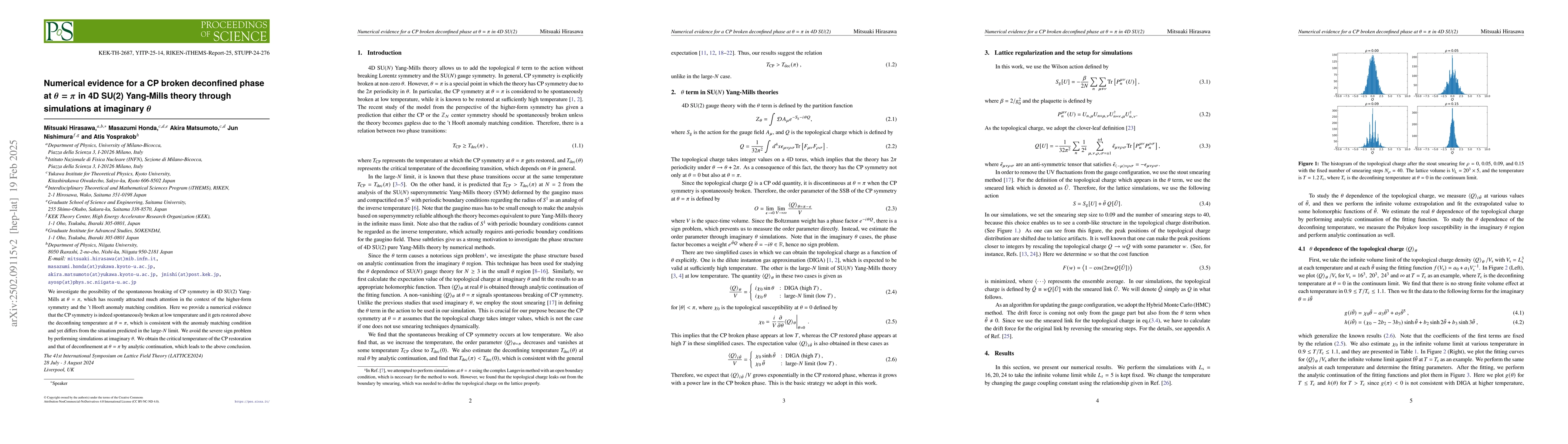 Thumbnail for Numerical evidence for a CP broken deconfined phase at $θ=π$ in
  4D SU(2) Yang-Mills theory through simulations at imaginary $θ$