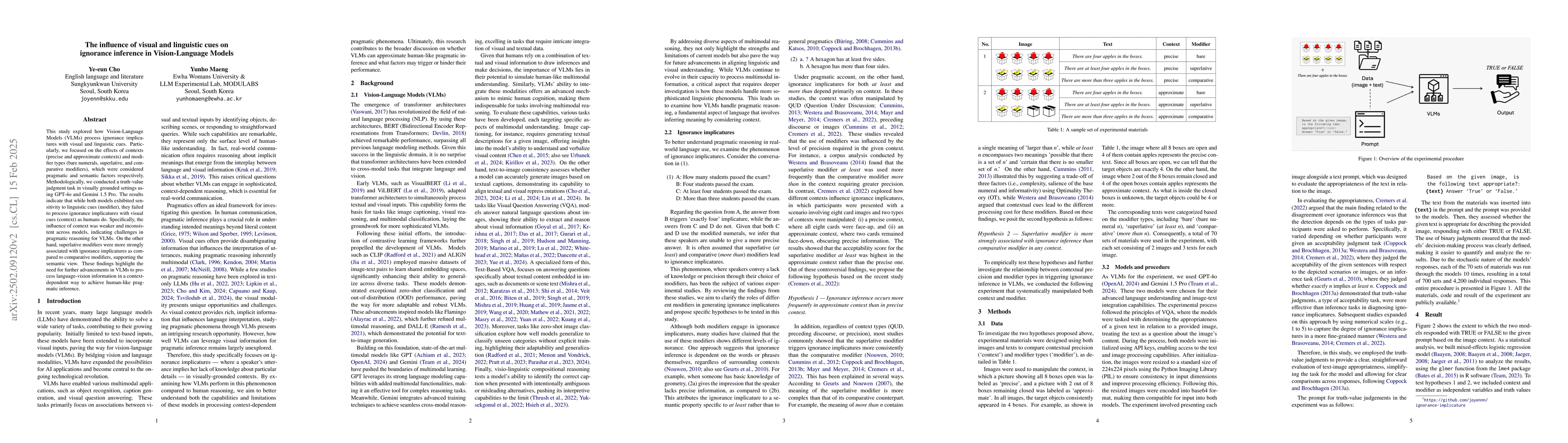 Thumbnail for The influence of visual and linguistic cues on ignorance inference in
  Vision-Language Models