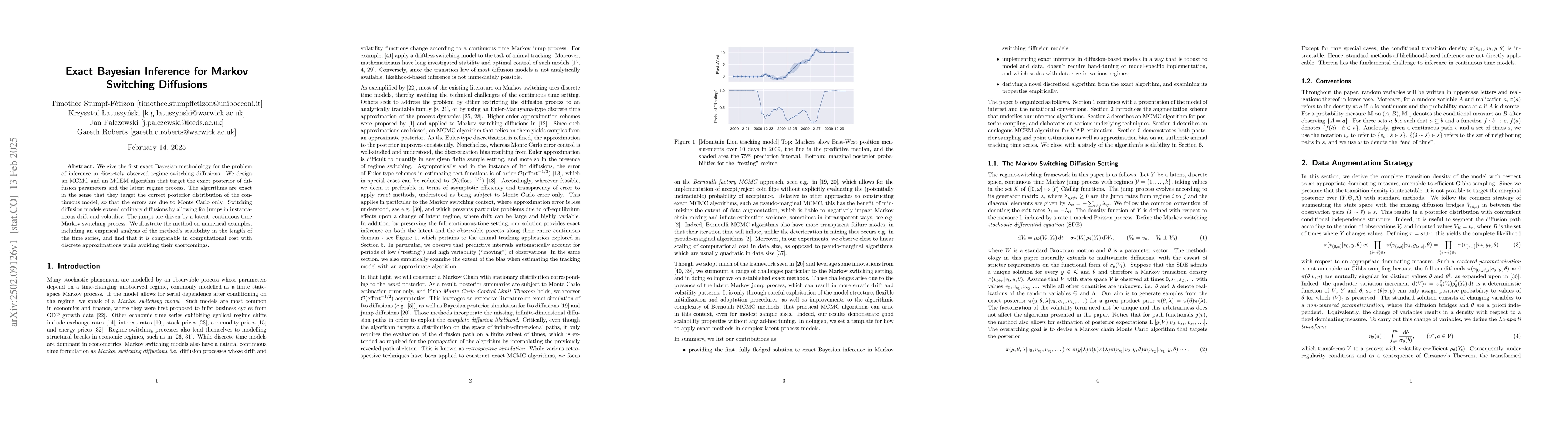Thumbnail for Exact Bayesian inference for Markov switching diffusions