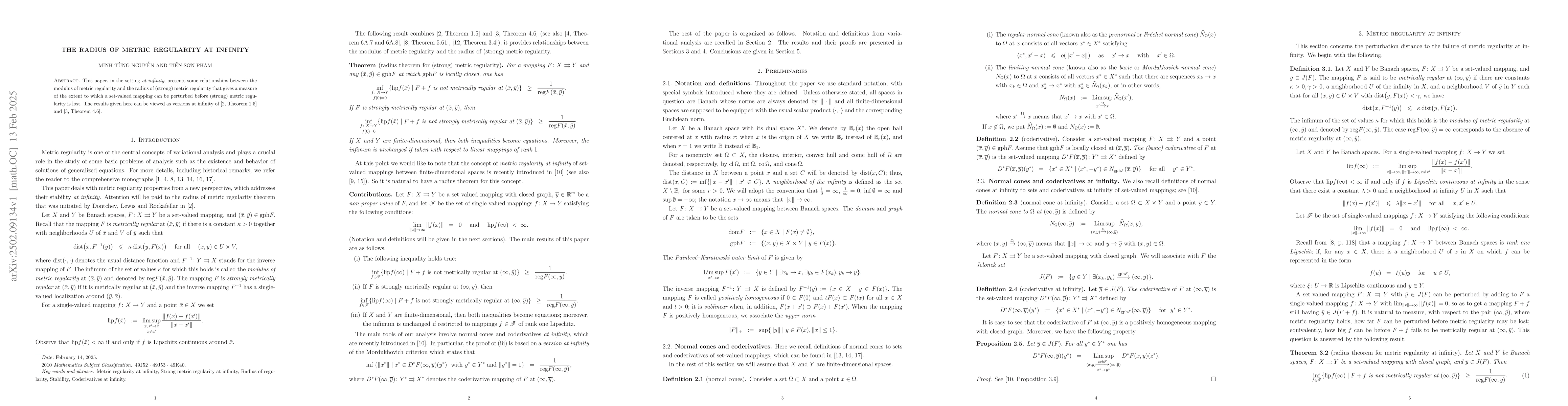Thumbnail for The radius of metric regularity at infinity