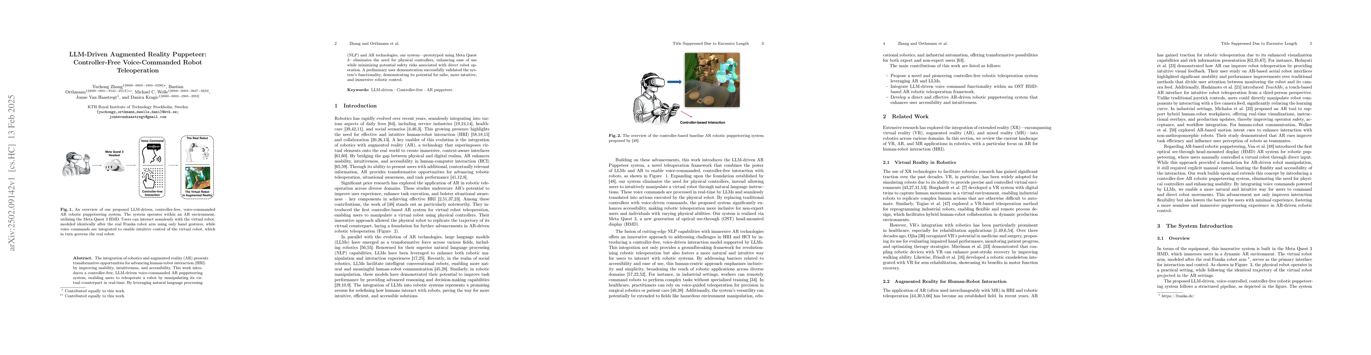Thumbnail for LLM-Driven Augmented Reality Puppeteer: Controller-Free Voice-Commanded
  Robot Teleoperation