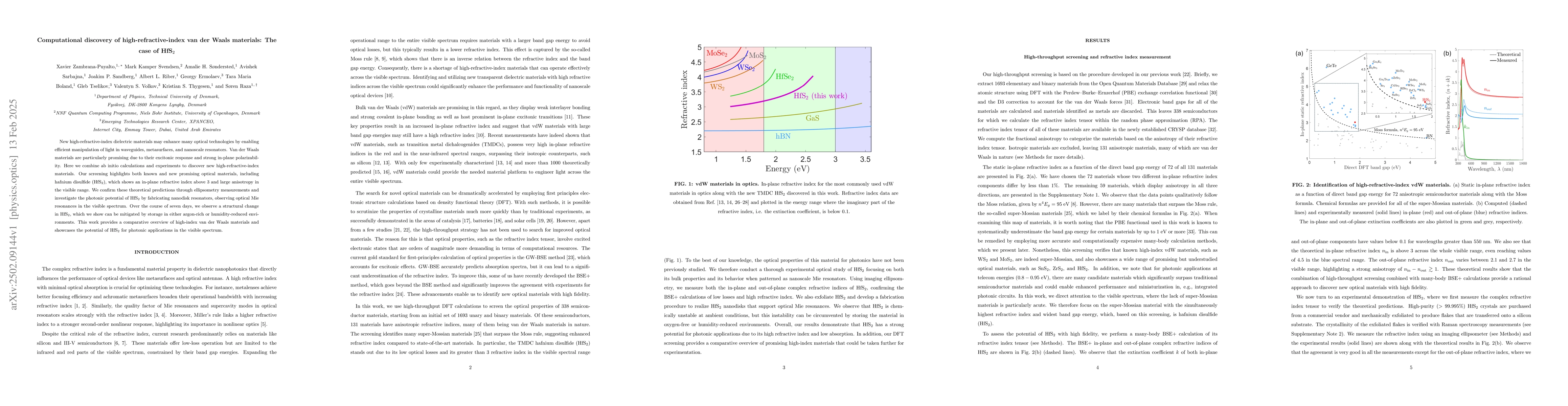 Thumbnail for Computational discovery of high-refractive-index van der Waals
  materials: The case of HfS$_2$
