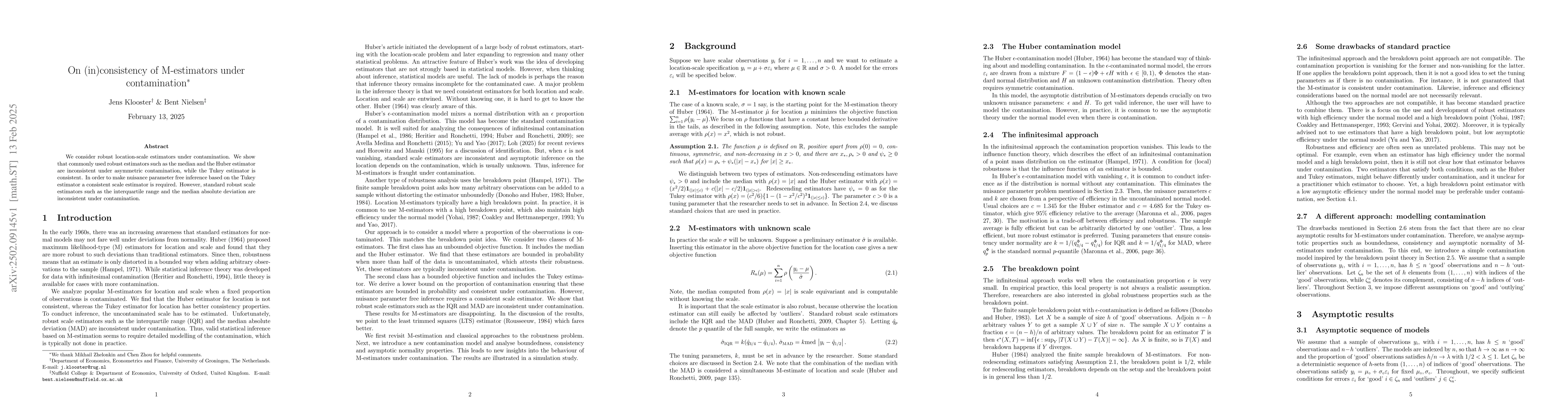 Thumbnail for On (in)consistency of M-estimators under contamination