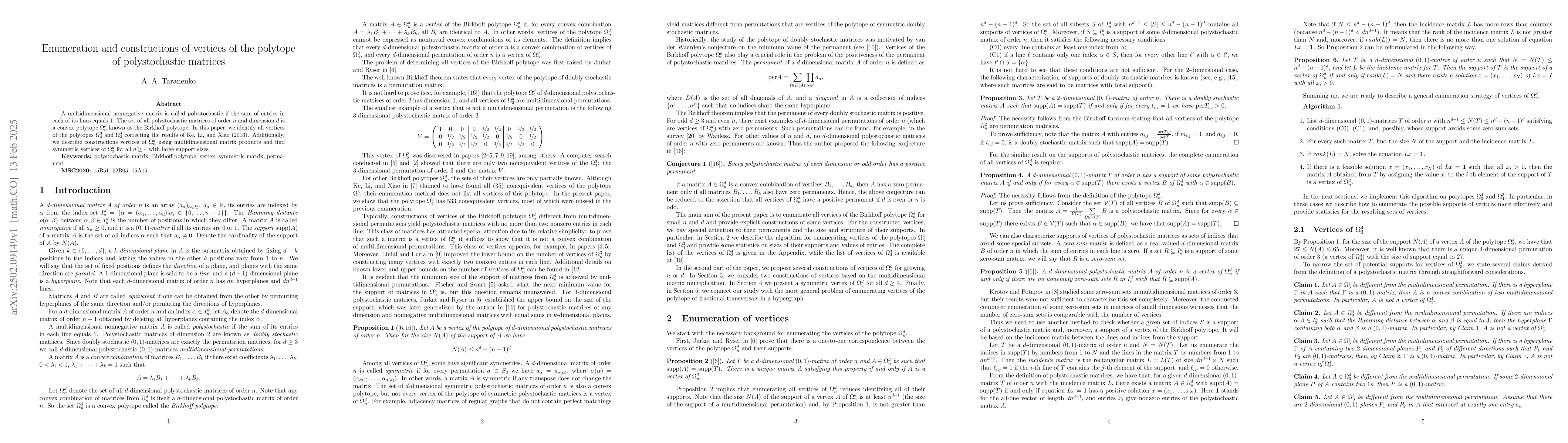 Thumbnail for Enumeration and constructions of vertices of the polytope of
  polystochastic matrices