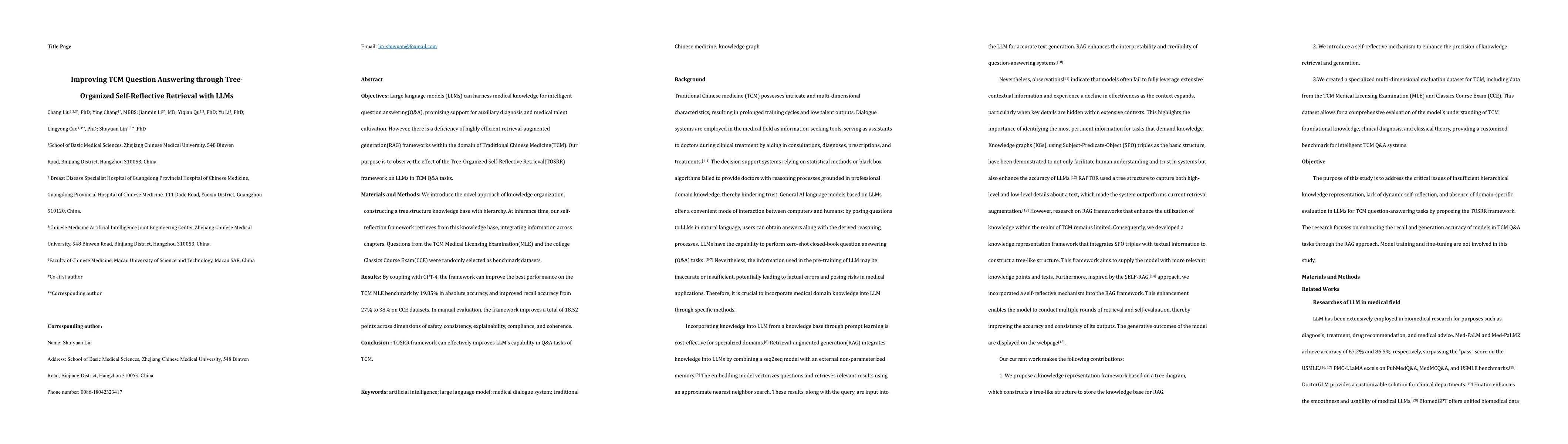 Thumbnail for Improving TCM Question Answering through Tree-Organized Self-Reflective
  Retrieval with LLMs