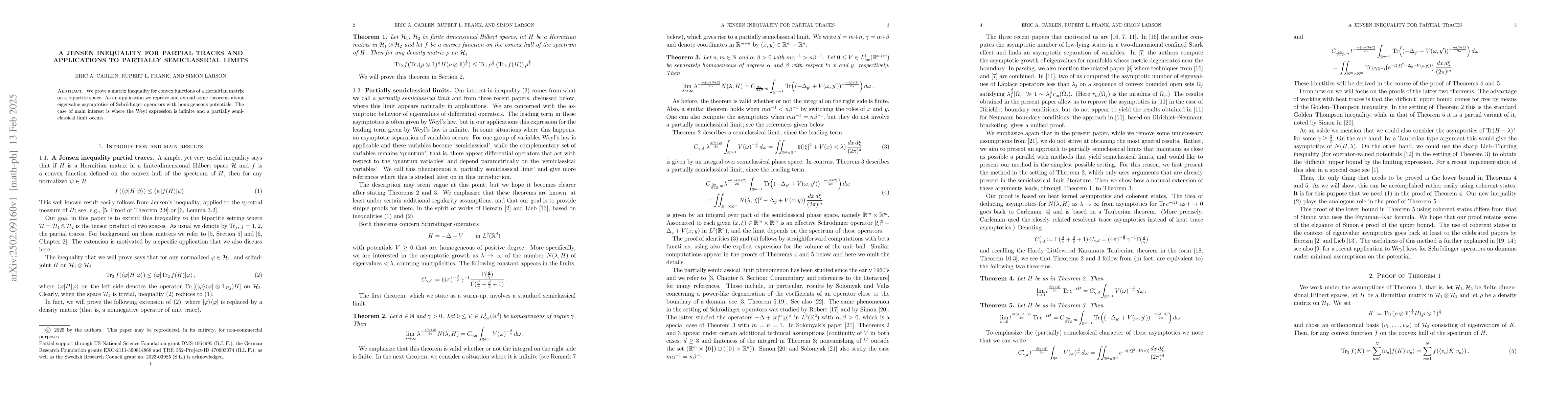 Thumbnail for A Jensen inequality for partial traces and applications to partially
  semiclassical limits