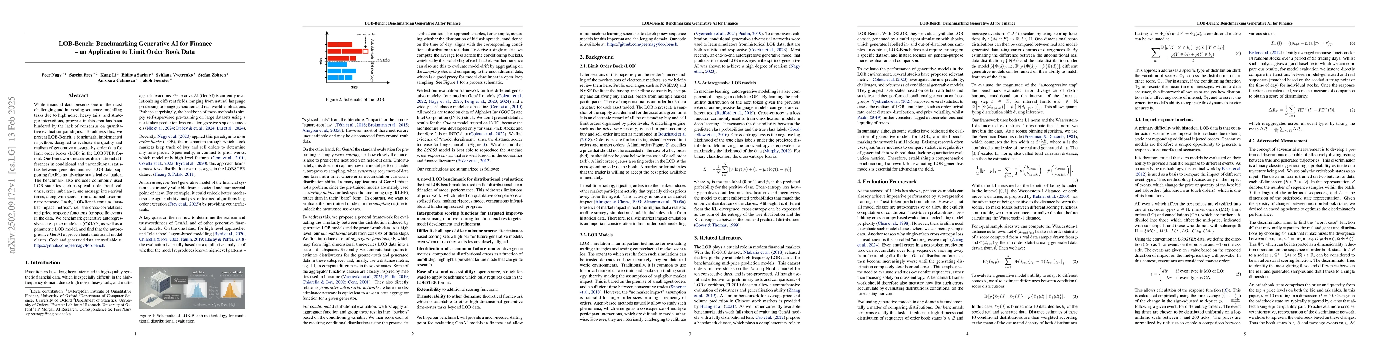 Thumbnail for LOB-Bench: Benchmarking Generative AI for Finance -- an Application to
  Limit Order Book Data