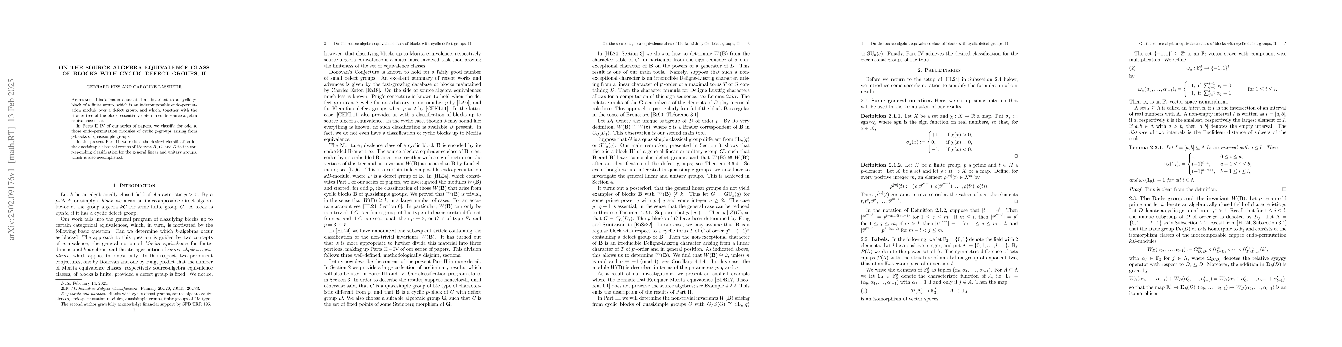 Thumbnail for On the source algebra equivalence class of blocks with cyclic defect
  groups, II