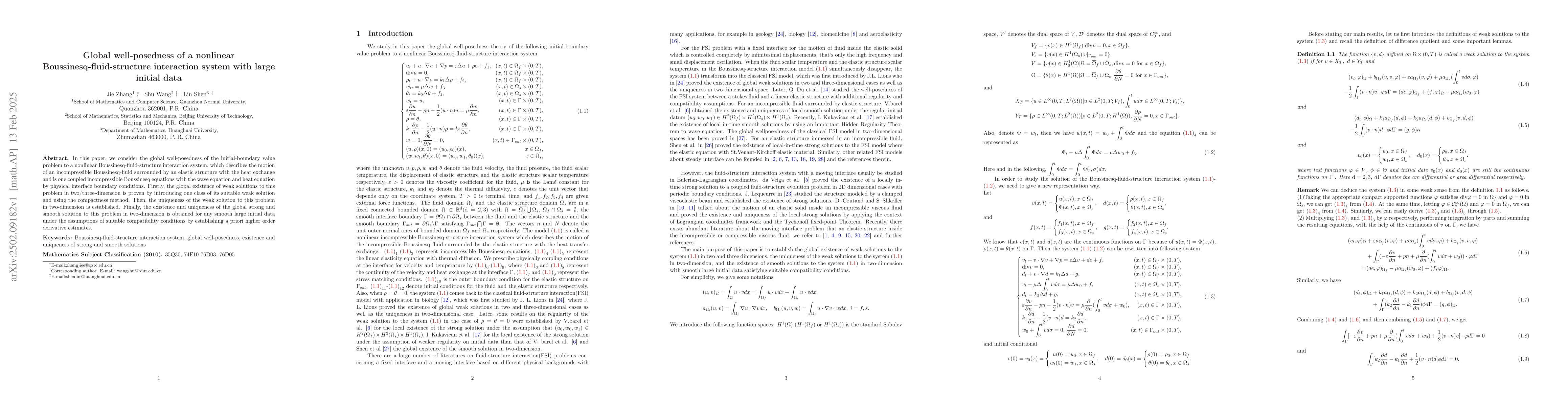 Thumbnail for Global well-posedness of a nonlinear Boussinesq-fluid-structure
  interaction system with large initial data