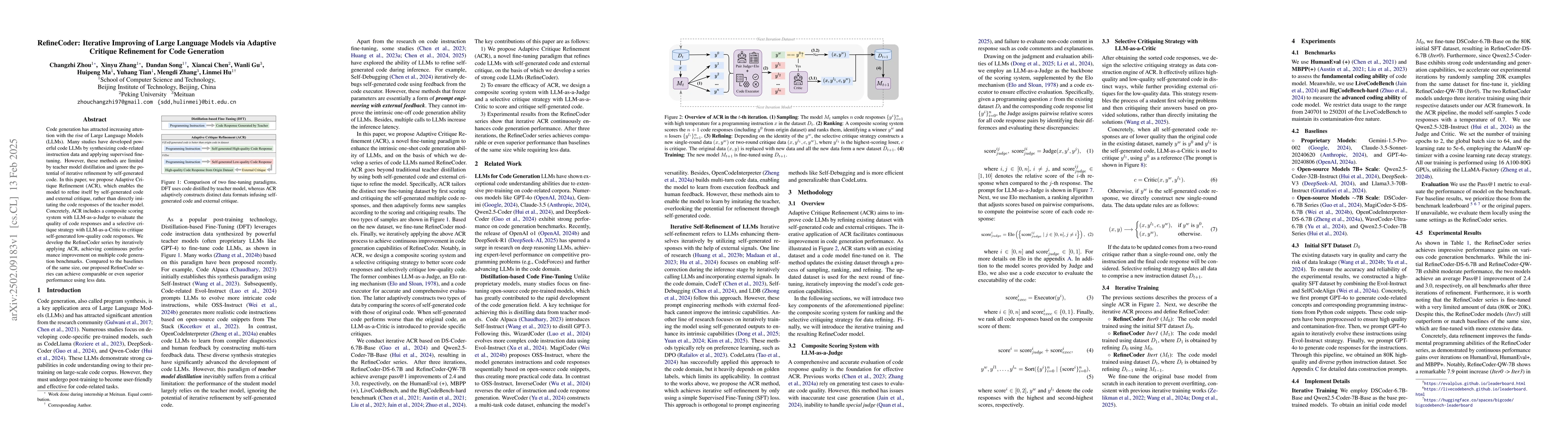 Thumbnail for RefineCoder: Iterative Improving of Large Language Models via Adaptive
  Critique Refinement for Code Generation