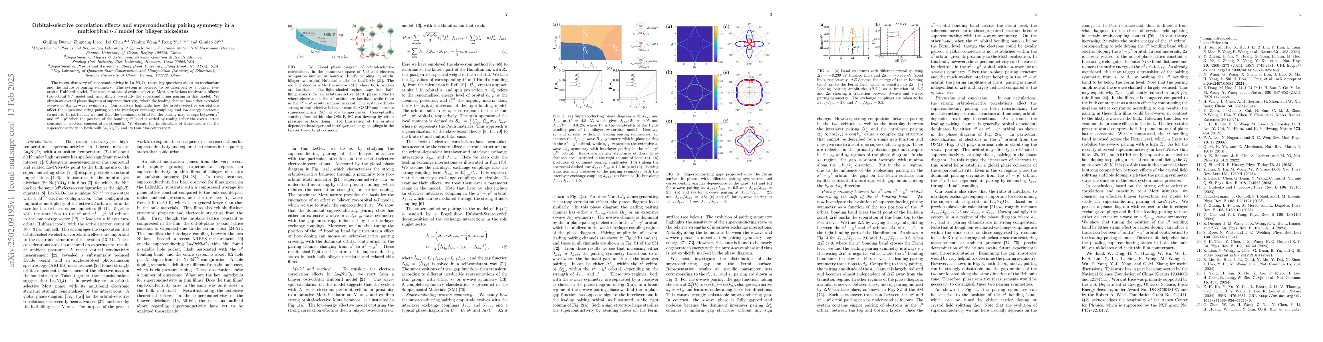 Thumbnail for Orbital-selective correlation effects and superconducting pairing
  symmetry in a multiorbital $t$-$J$ model for bilayer nickelates