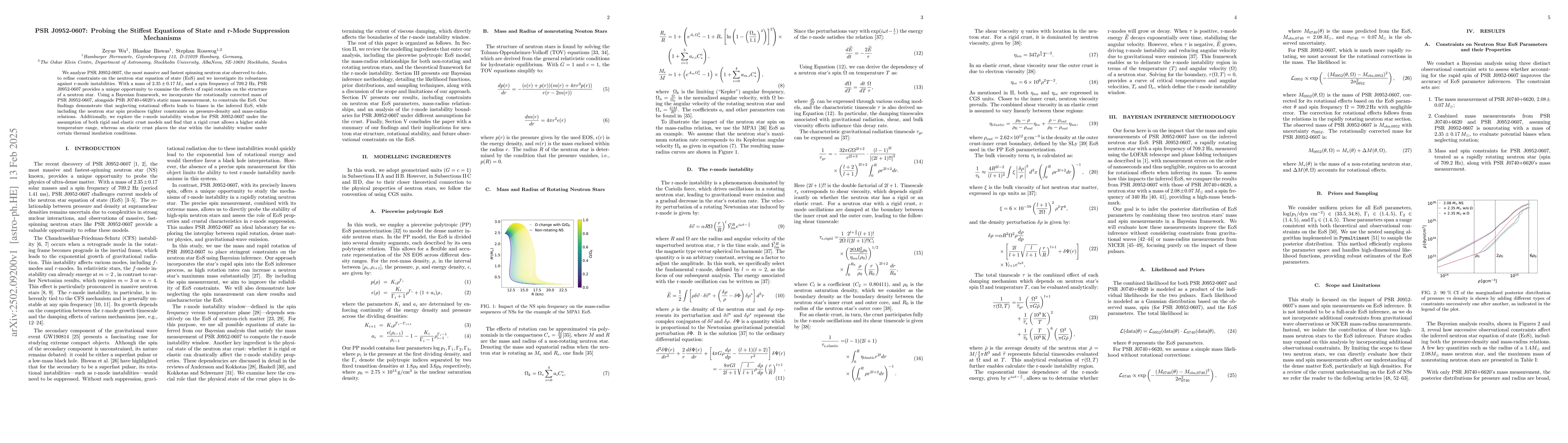 Thumbnail for PSR J0952-0607: Probing the Stiffest Equations of State and r-Mode
  Suppression Mechanisms