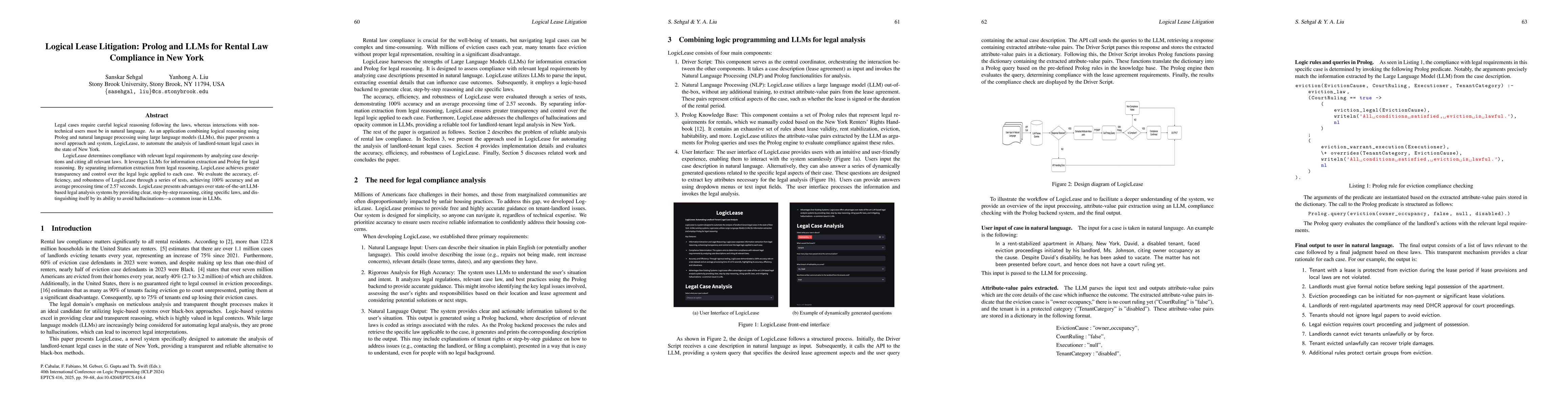Thumbnail for Logical Lease Litigation: Prolog and LLMs for Rental Law Compliance in
  New York