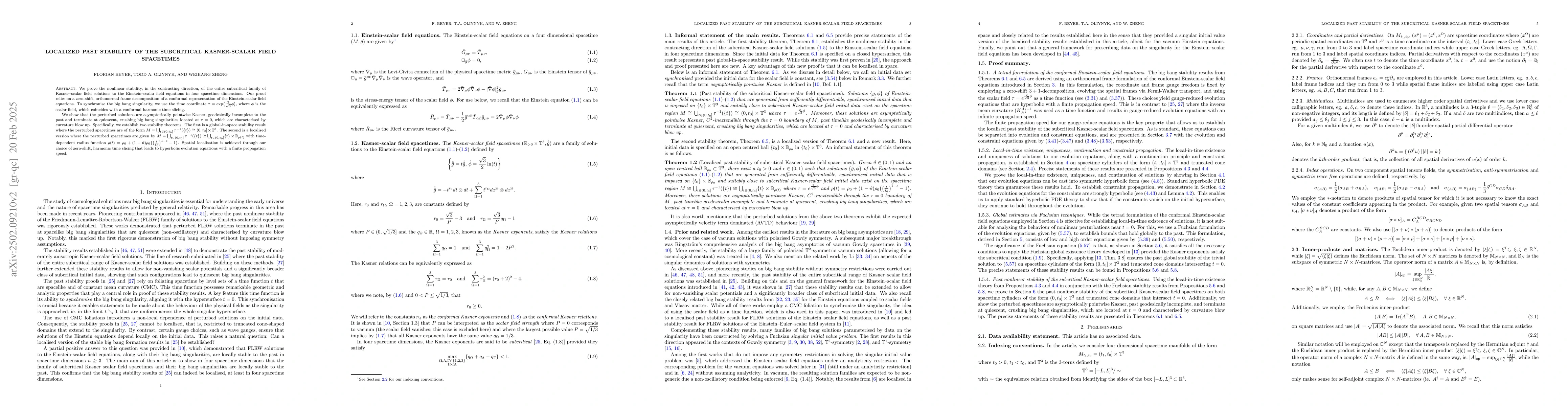 Thumbnail for Localized past stability of the subcritical Kasner-scalar field
  spacetimes