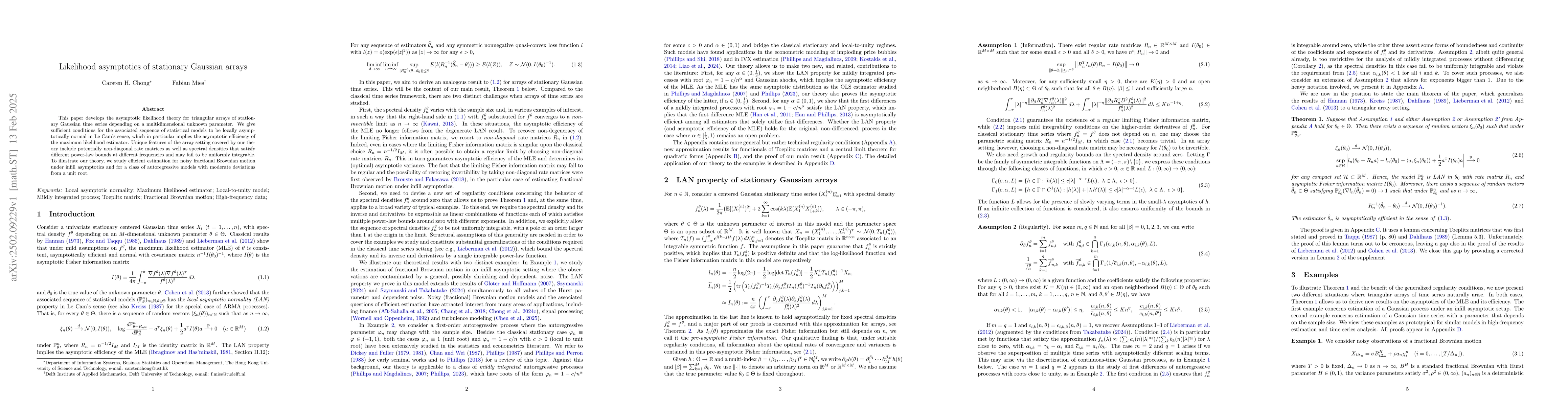 Thumbnail for Likelihood asymptotics of stationary Gaussian arrays