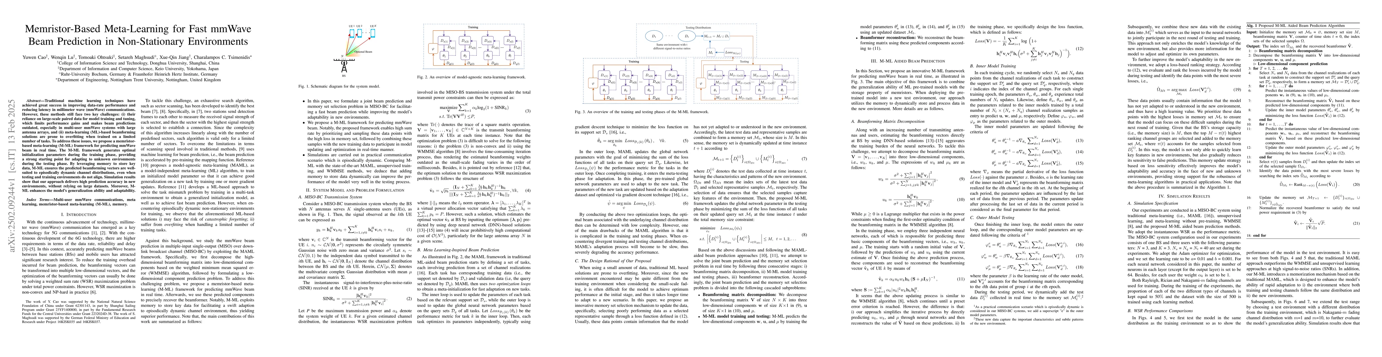 Thumbnail for Memristor-Based Meta-Learning for Fast mmWave Beam Prediction in
  Non-Stationary Environments