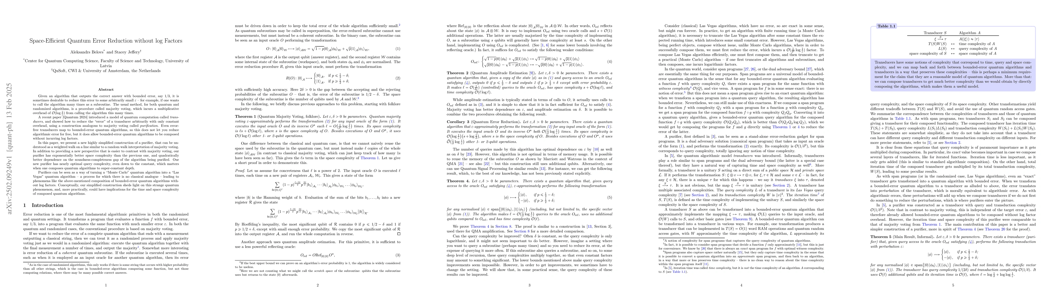 Thumbnail for Space-Efficient Quantum Error Reduction without log Factors