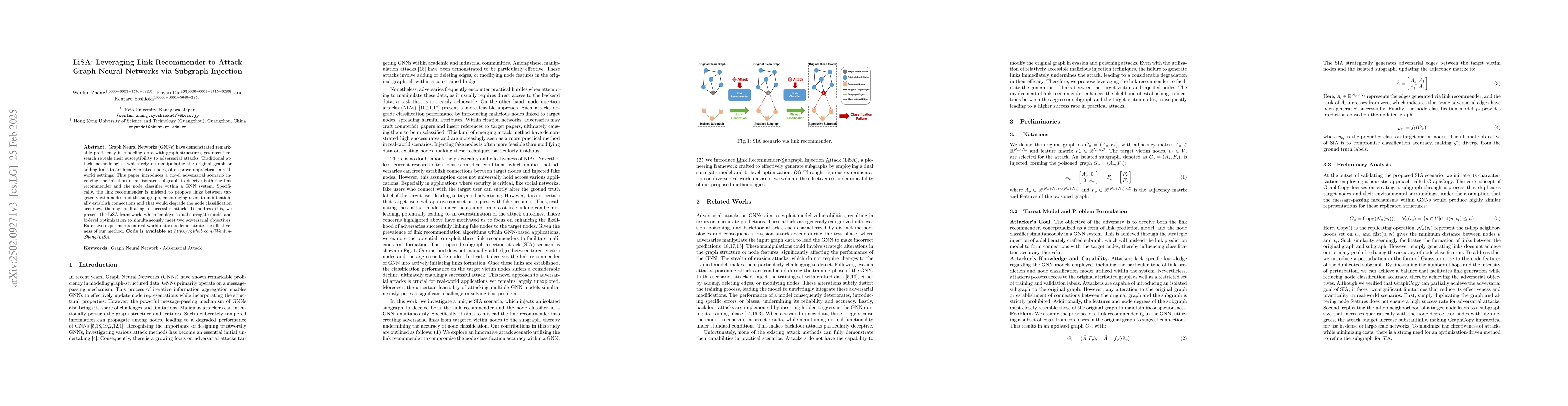 Thumbnail for LiSA: Leveraging Link Recommender to Attack Graph Neural Networks via
  Subgraph Injection