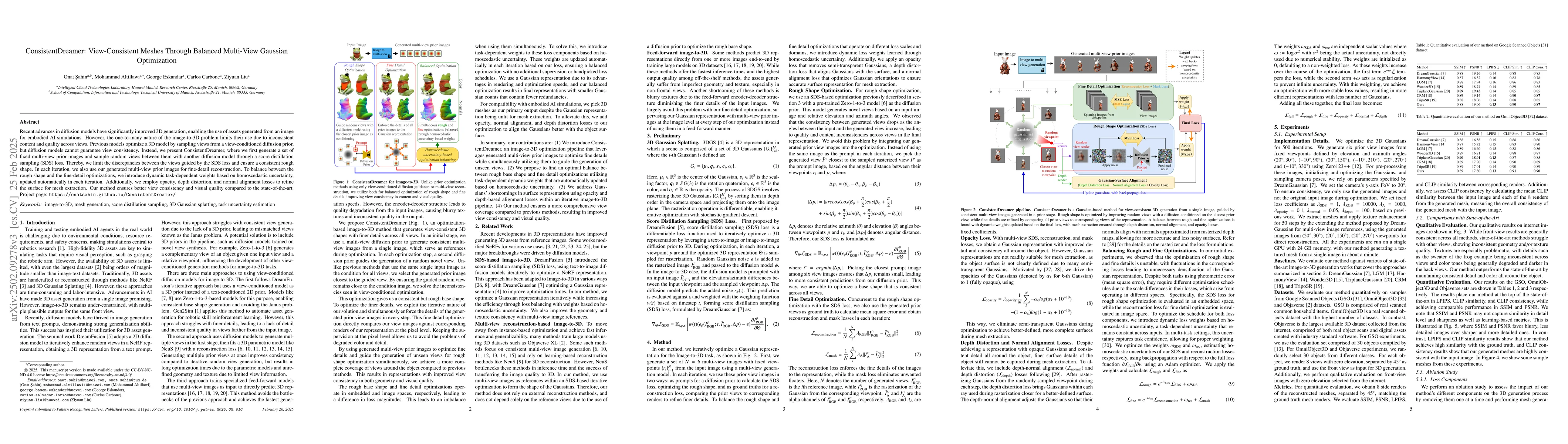 Thumbnail for ConsistentDreamer: View-Consistent Meshes Through Balanced Multi-View
  Gaussian Optimization
