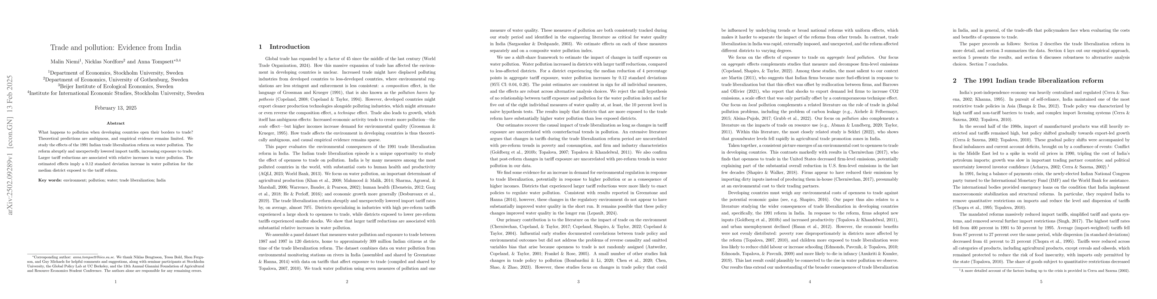 Thumbnail for Trade and pollution: Evidence from India