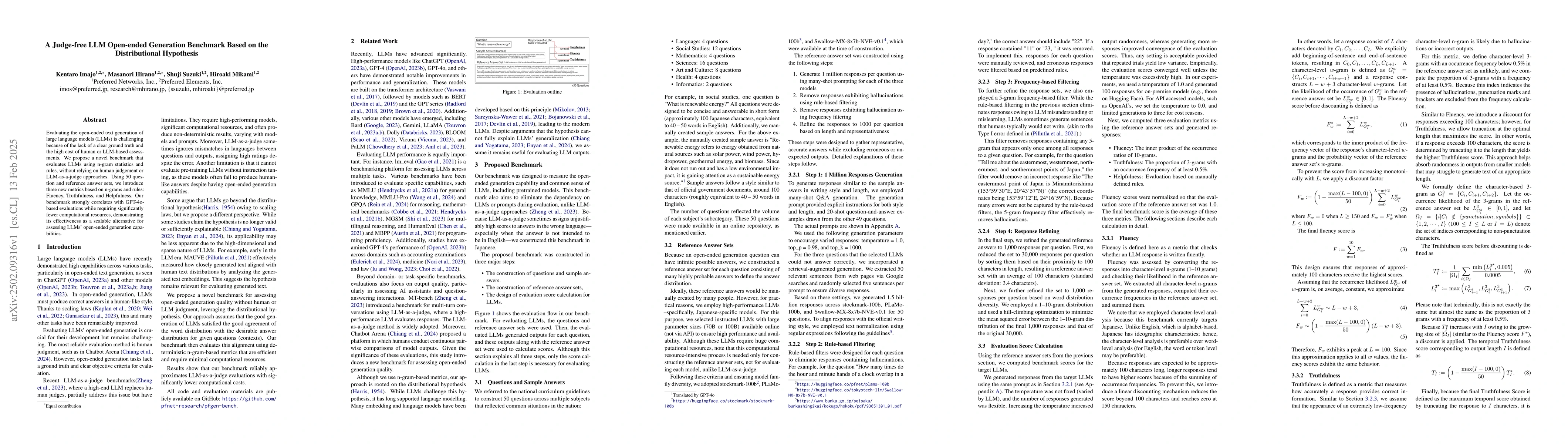 Thumbnail for A Judge-free LLM Open-ended Generation Benchmark Based on the
  Distributional Hypothesis