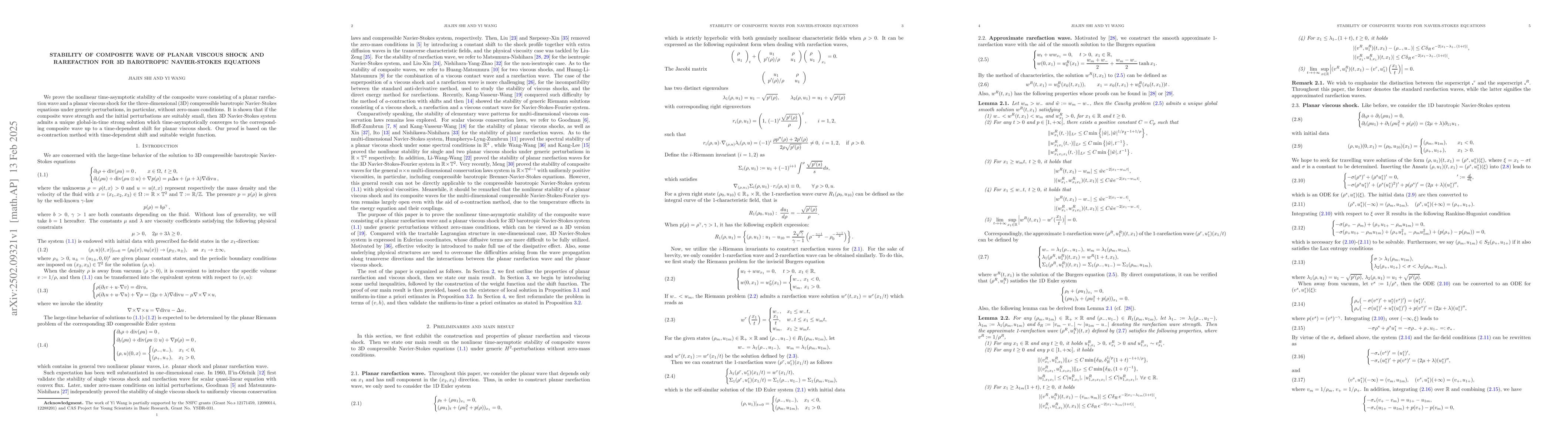 Thumbnail for Stability of composite Wave of Planar Viscous Shock and Rarefaction for
  3D Barotropic Navier-Stokes Equations