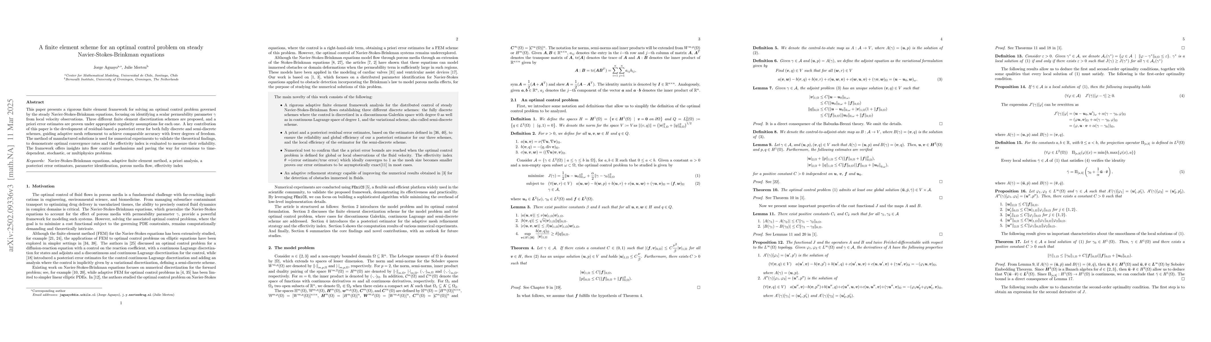 Thumbnail for A finite element scheme for an optimal control problem on steady
  Navier-Stokes-Brinkman equations