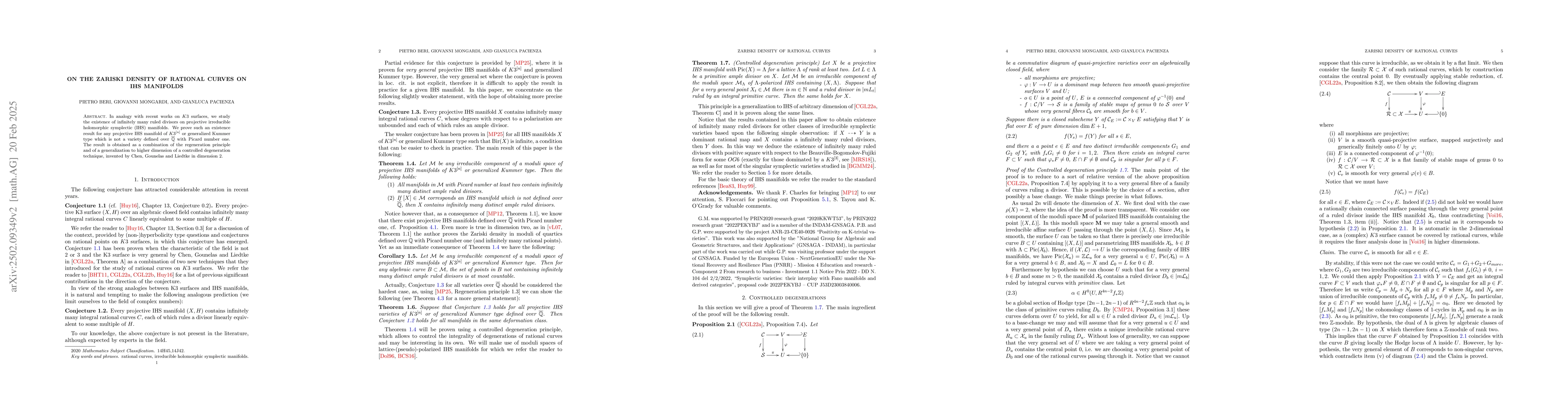 Thumbnail for On the Zariski density of rational curves on IHS manifolds