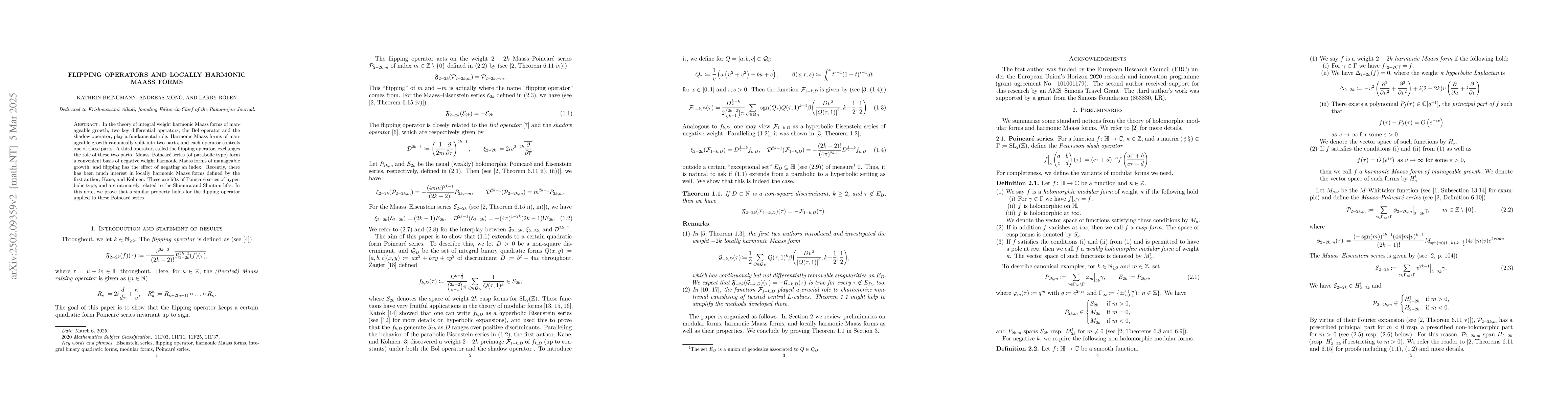 Thumbnail for Flipping operators and locally harmonic Maass forms