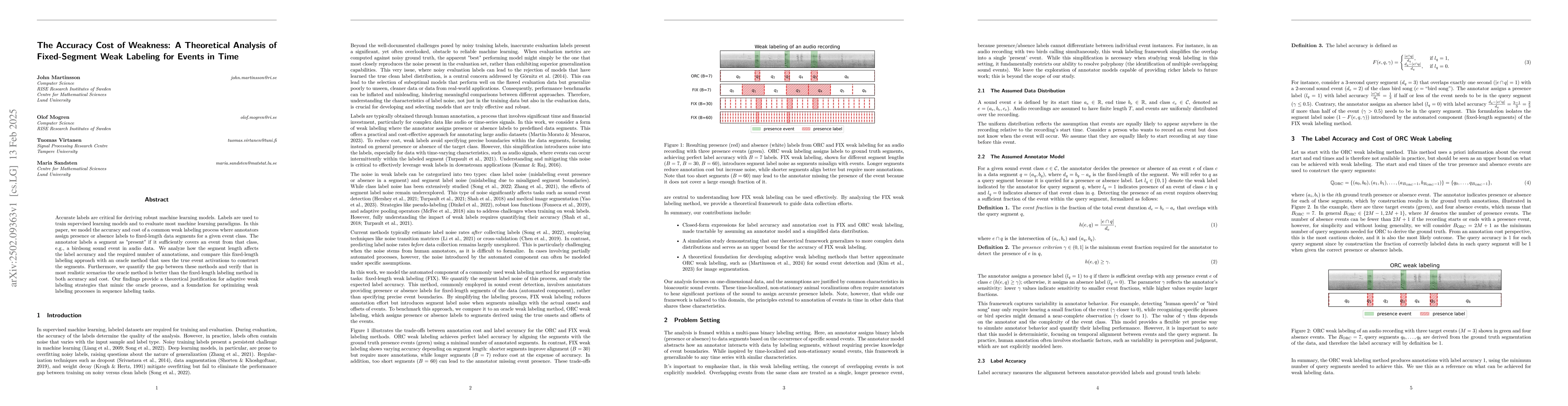 Thumbnail for The Accuracy Cost of Weakness: A Theoretical Analysis of Fixed-Segment
  Weak Labeling for Events in Time