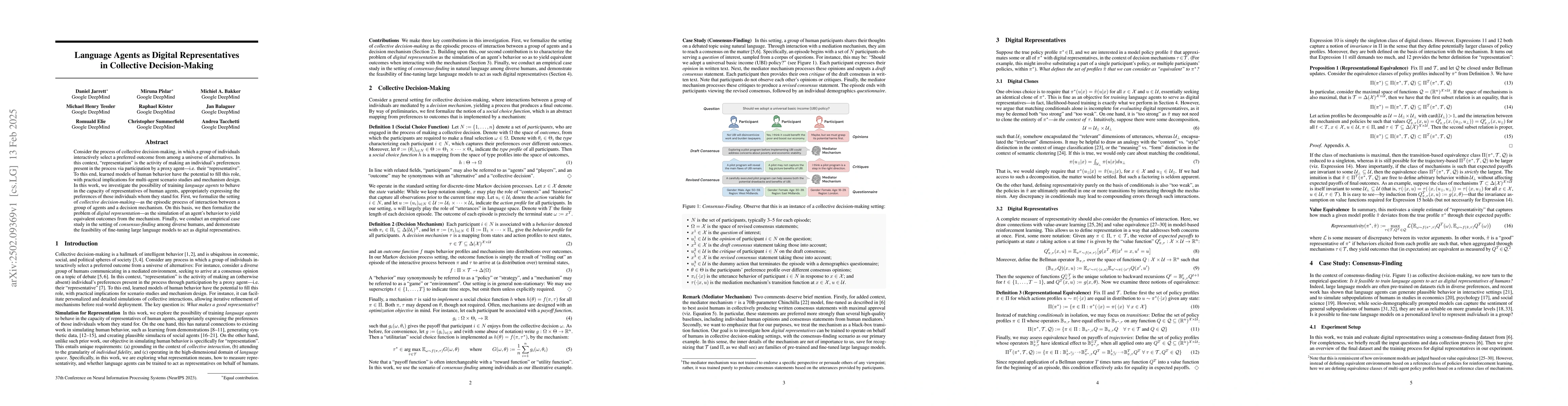 Thumbnail for Language Agents as Digital Representatives in Collective Decision-Making