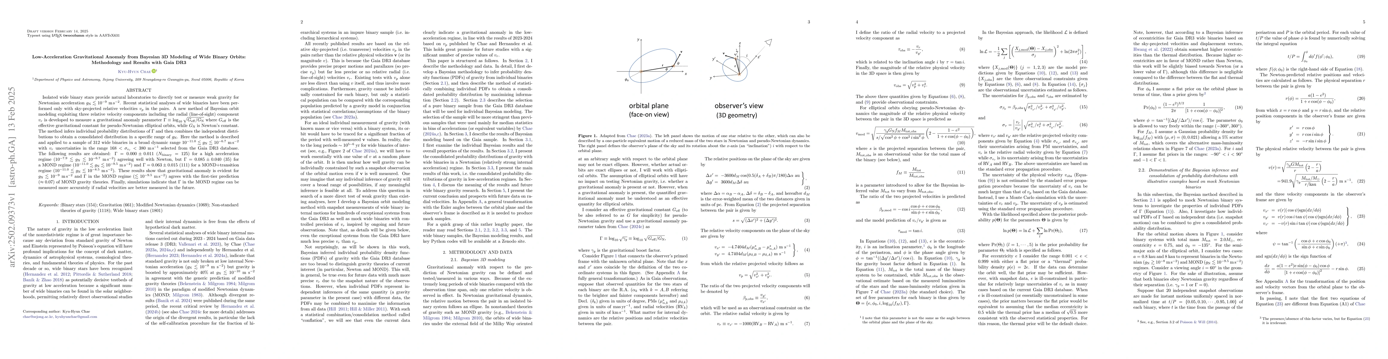Thumbnail for Low-Acceleration Gravitational Anomaly from Bayesian 3D Modeling of Wide
  Binary Orbits: Methodology and Results with Gaia DR3