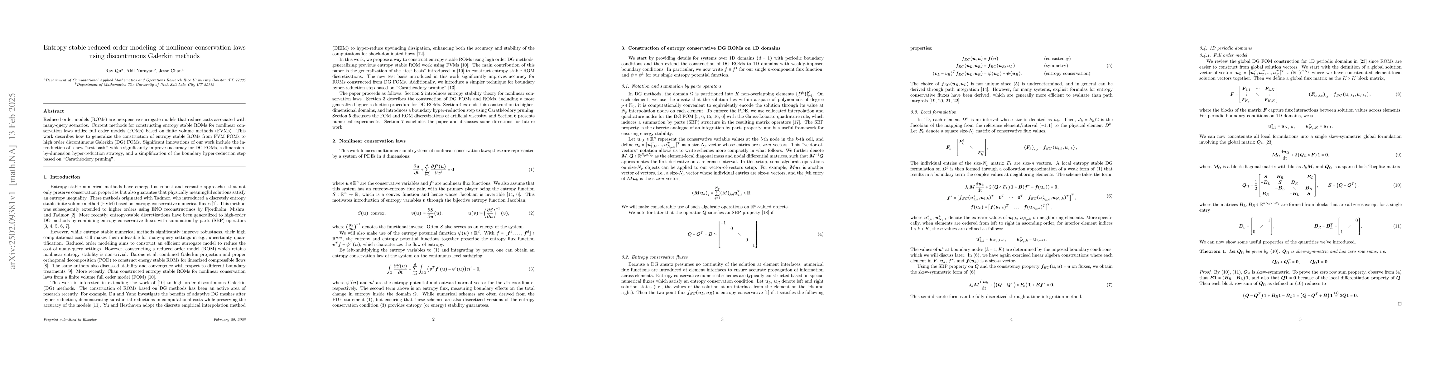 Thumbnail for Entropy stable reduced order modeling of nonlinear conservation laws
  using discontinuous Galerkin methods