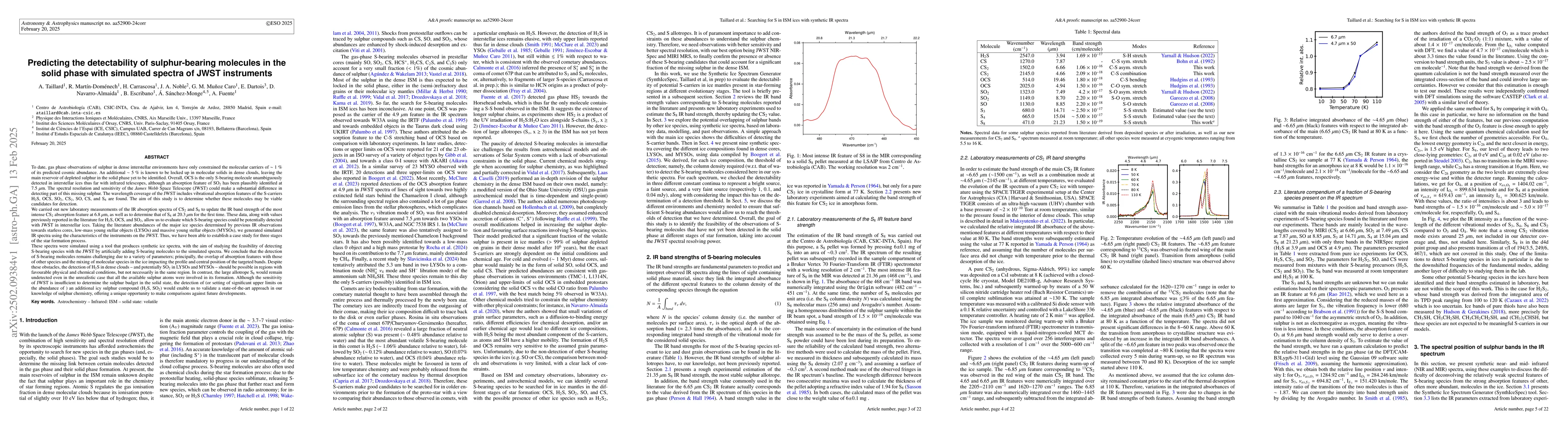Thumbnail for Predicting the detectability of sulphur-bearing molecules in the solid
  phase with simulated spectra of JWST instruments