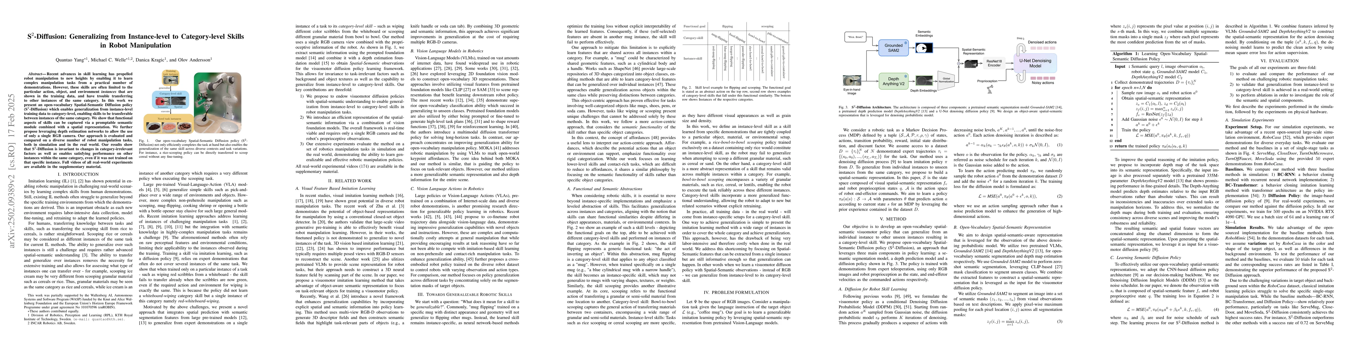 Thumbnail for S$^2$-Diffusion: Generalizing from Instance-level to Category-level
  Skills in Robot Manipulation