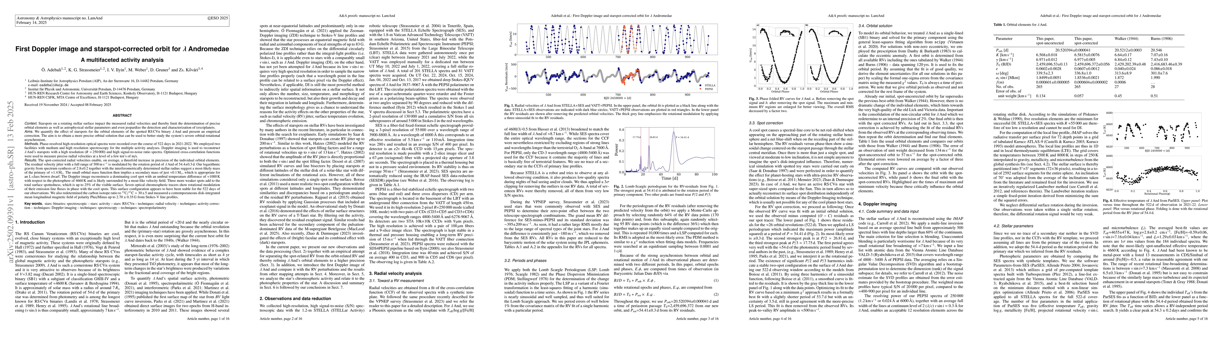 Thumbnail for First Doppler image and starspot-corrected orbit for $λ$
  Andromedae: A multifaceted activity analysis