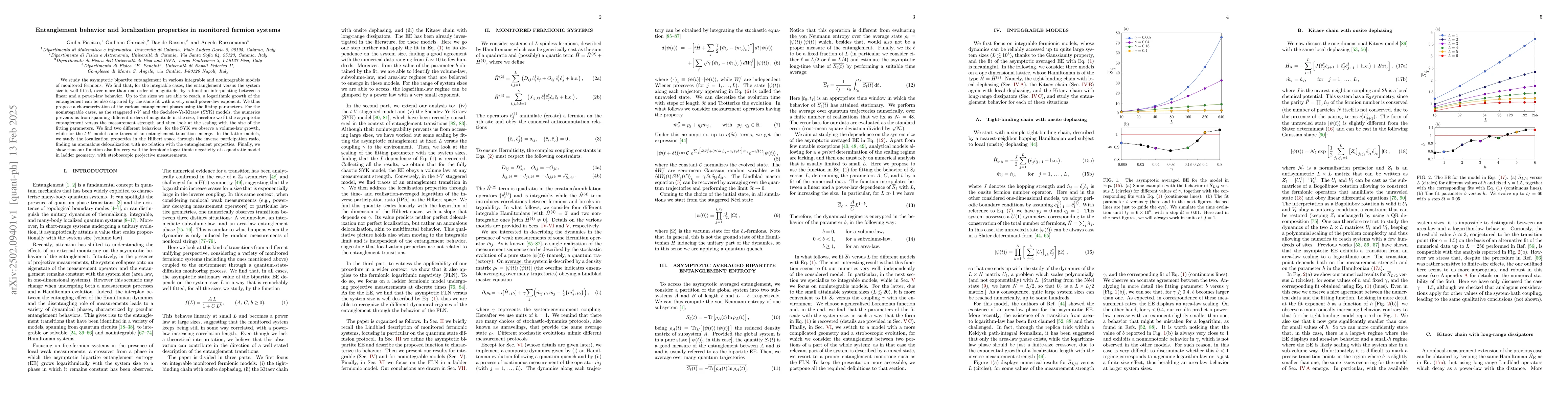 Thumbnail for Entanglement behavior and localization properties in monitored fermion
  systems