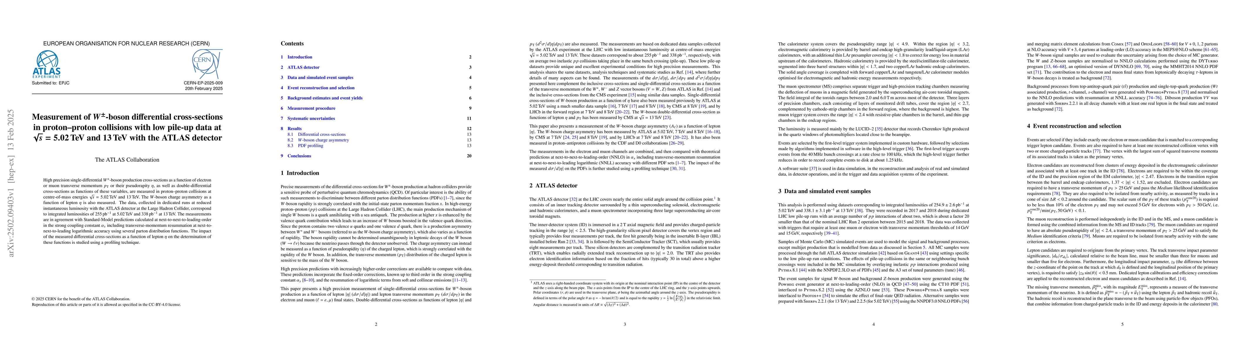 Thumbnail for Measurement of $W^{\pm}$-boson differential cross-sections in
  proton-proton collisions with low pile-up data at $\sqrt{s} = 5.02$ TeV and
  $13$ TeV with the ATLAS detector
