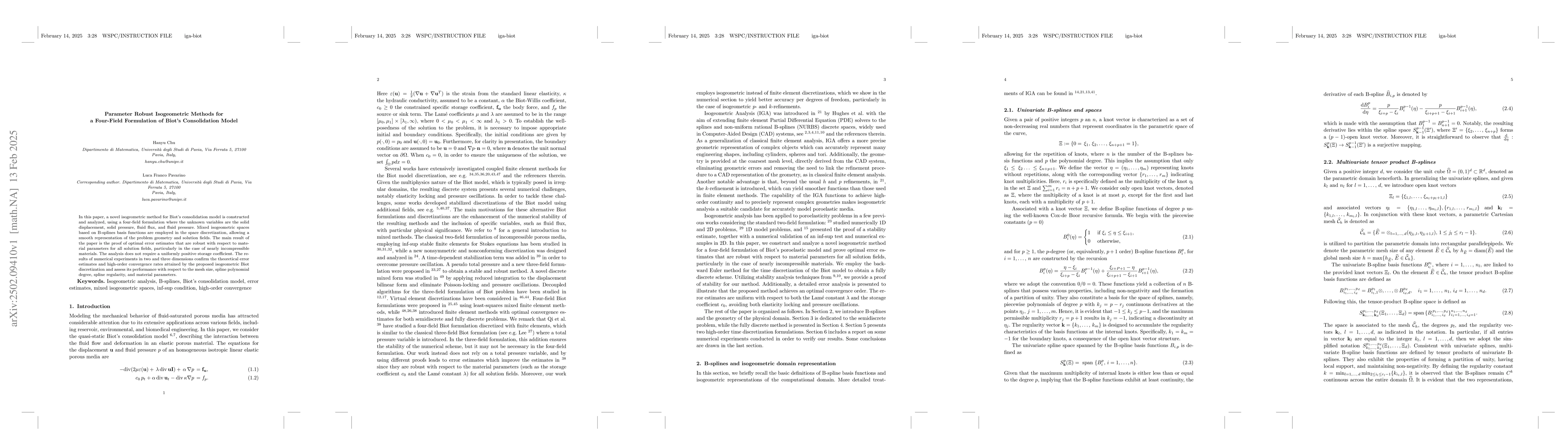 Thumbnail for Parameter Robust Isogeometric Methods for a Four-Field Formulation of
  Biot's Consolidation Model