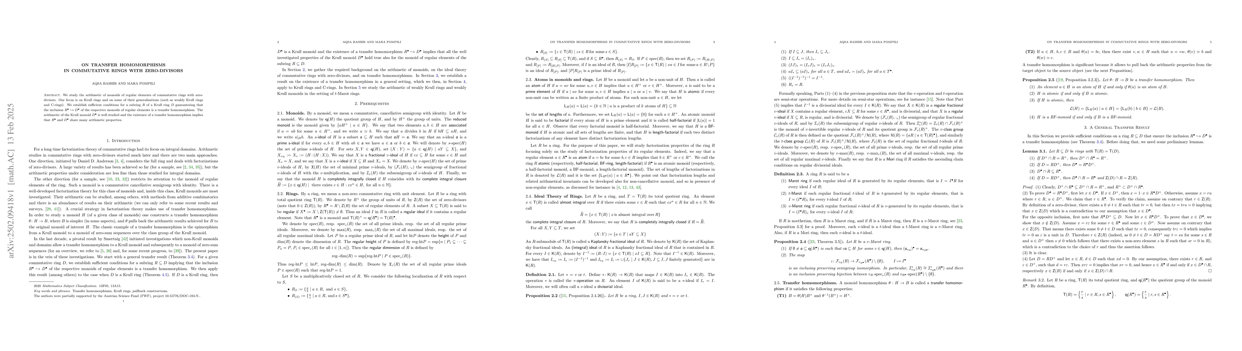 Thumbnail for On transfer homomorphisms in commutative rings with zero-divisors