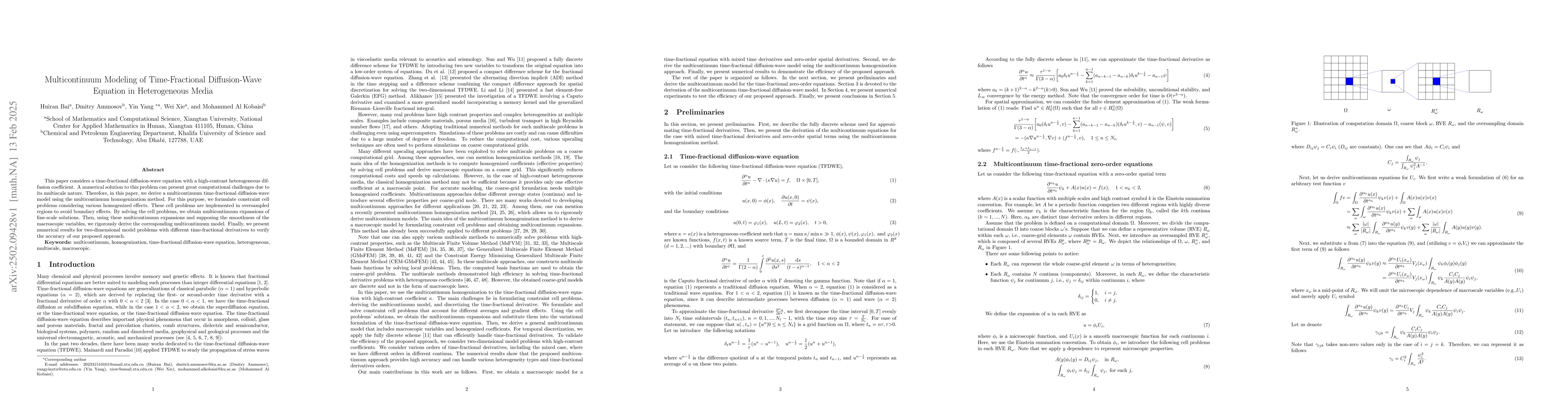 Thumbnail for Multicontinuum Modeling of Time-Fractional Diffusion-Wave Equation in
  Heterogeneous Media
