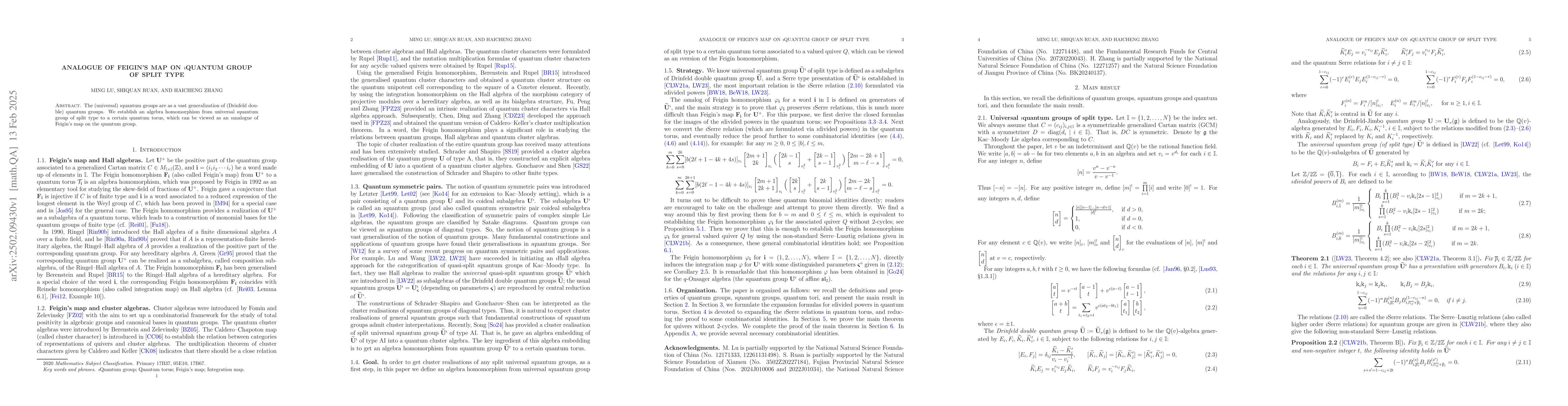 Thumbnail for Analogue of Feigin's map on $\imath$quantum group of split type