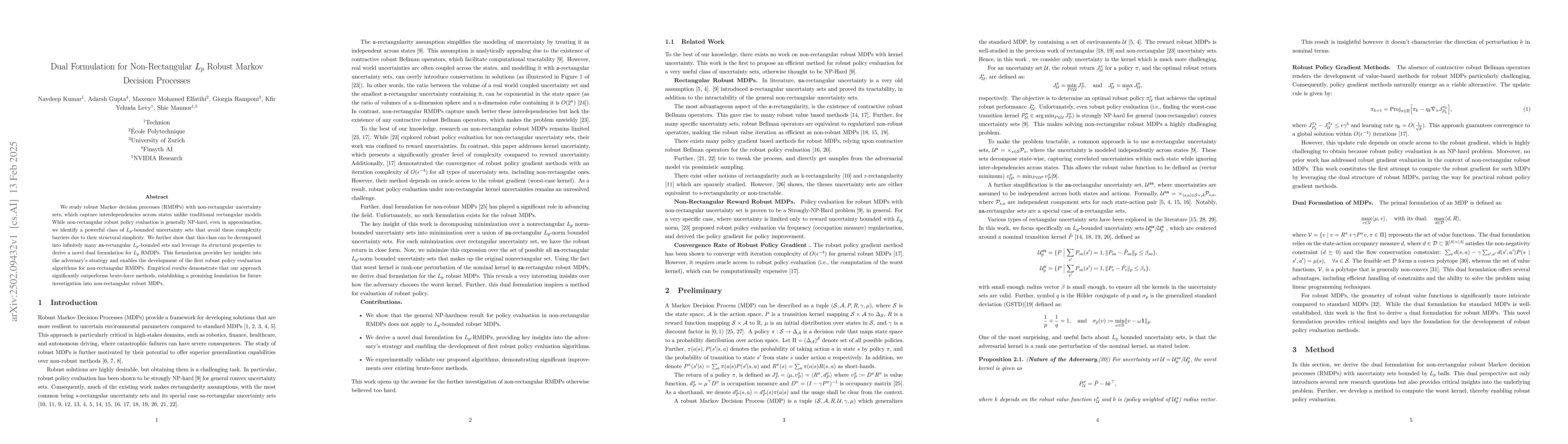 Thumbnail for Dual Formulation for Non-Rectangular Lp Robust Markov Decision Processes