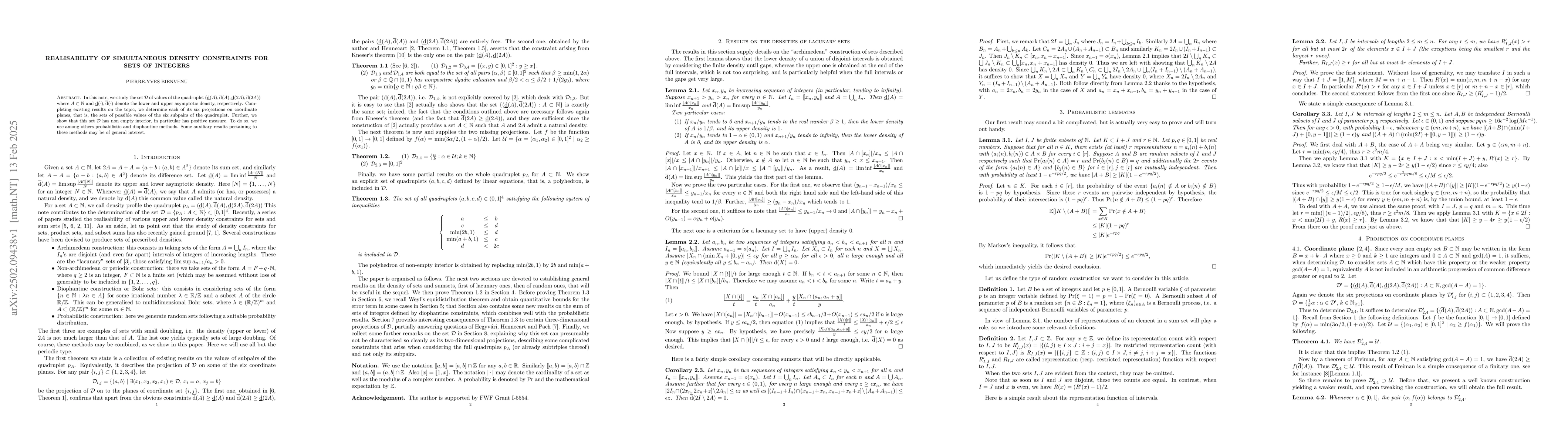 Thumbnail for Realisability of simultaneous density constraints for sets of integers