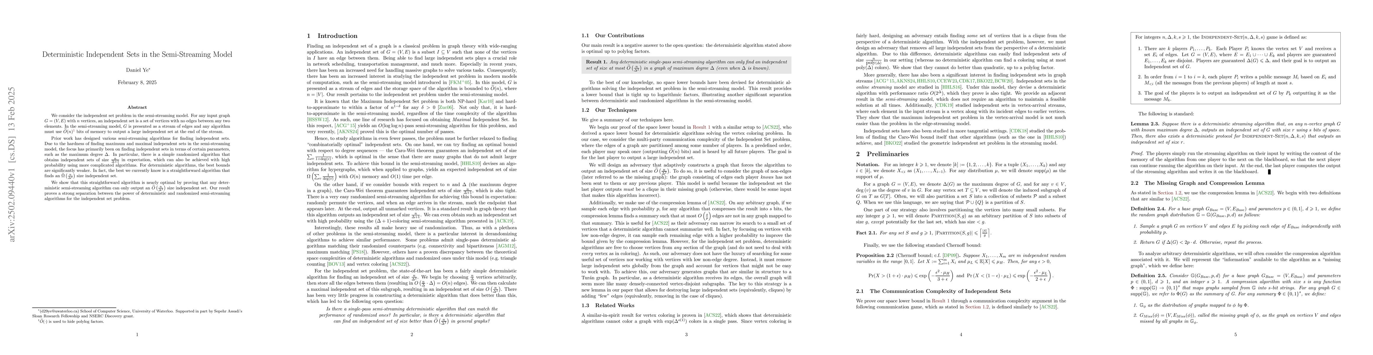 Thumbnail for Deterministic Independent Sets in the Semi-Streaming Model