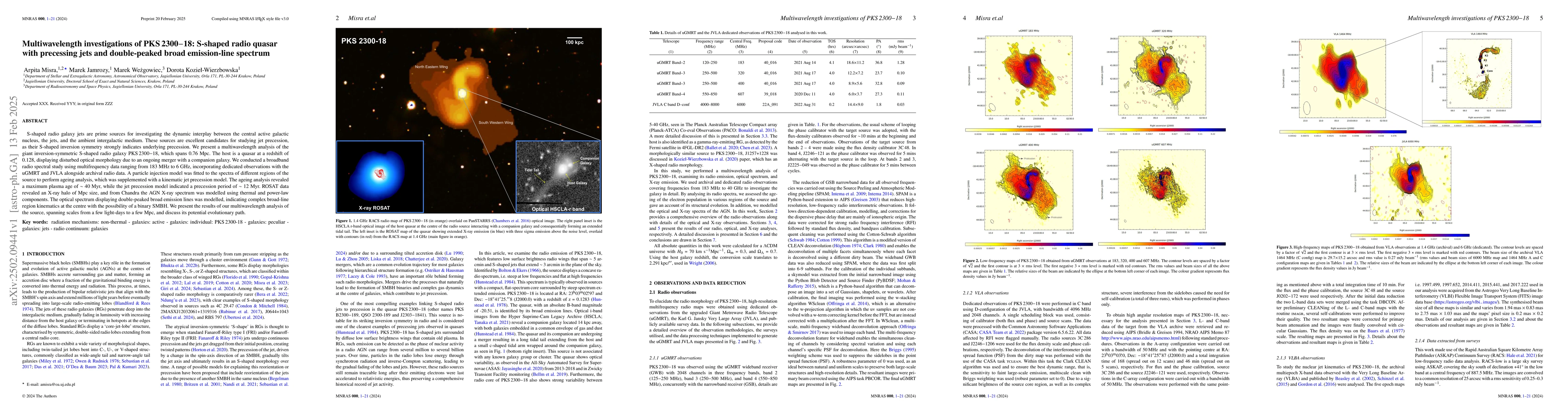 Thumbnail for Multiwavelength investigations of PKS 2300-18: S-shaped radio quasar
  with precessing jets and double-peaked broad emission-line spectrum