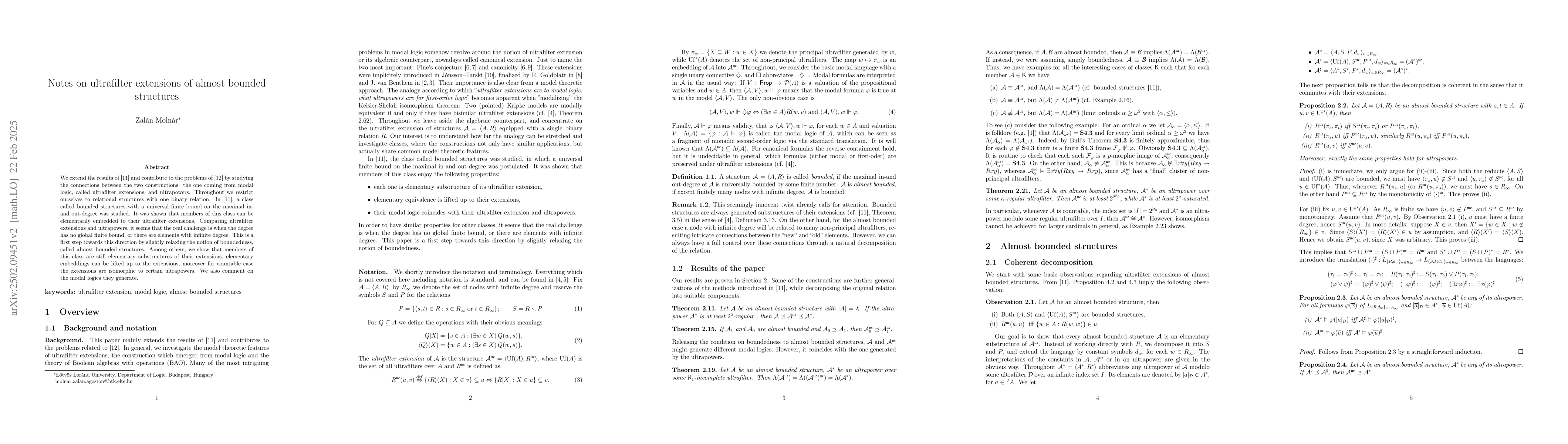 Thumbnail for Notes on ultrafilter extensions of almost bounded structures